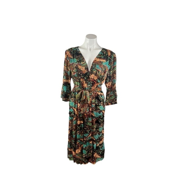 Paisley Multi Colored Midi V Neck Tie waist Dress - Picture 1 of 14